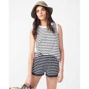 NWT KULE The Tank Cream Navy Stripe Tank Top XS Extra Small